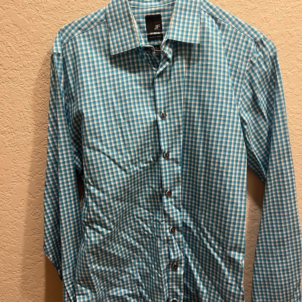 JF J.Ferrar Turquoise Checkered Men's Shirt